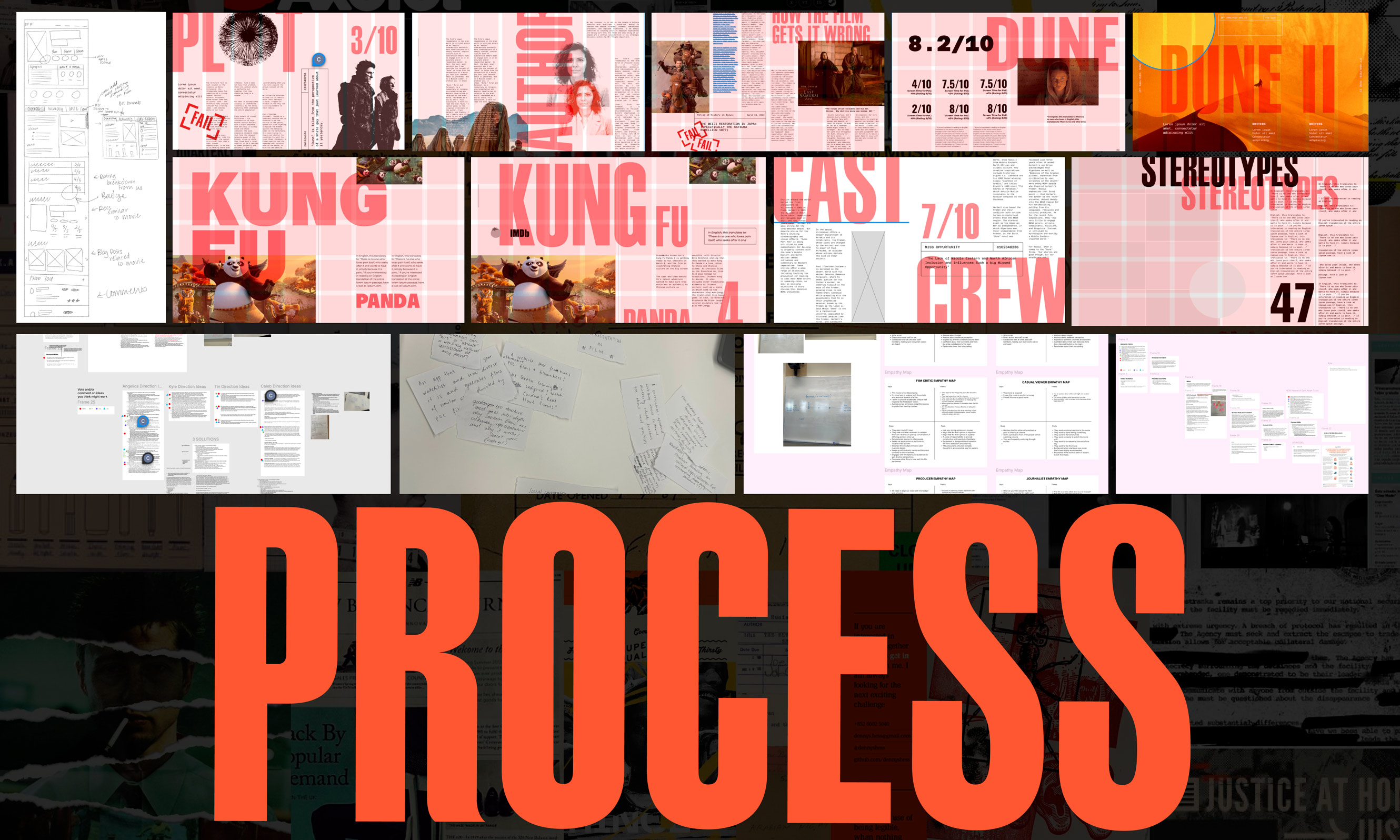 Inclusive Film Finder (IFF) Magazine process work: layout drafts, wireframe, research process