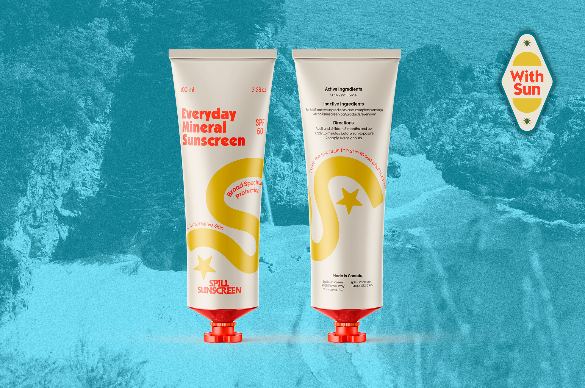 Second iterations of Spill Sunscreen Packaging